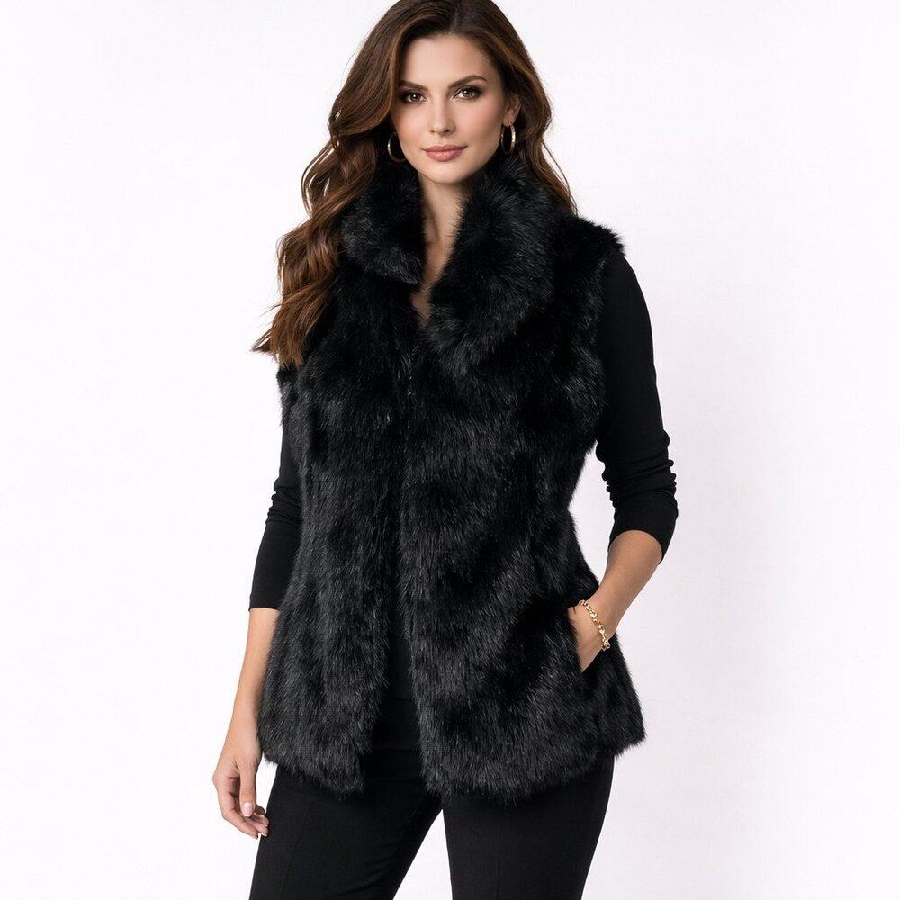 White house Black Market Fur Vest, FUR Hook & Eye Closure, size S